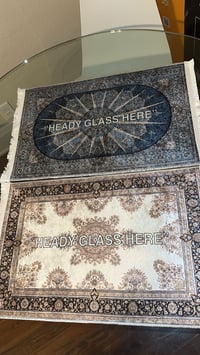 giant “HEADY GLASS HERE” rug/moodmat