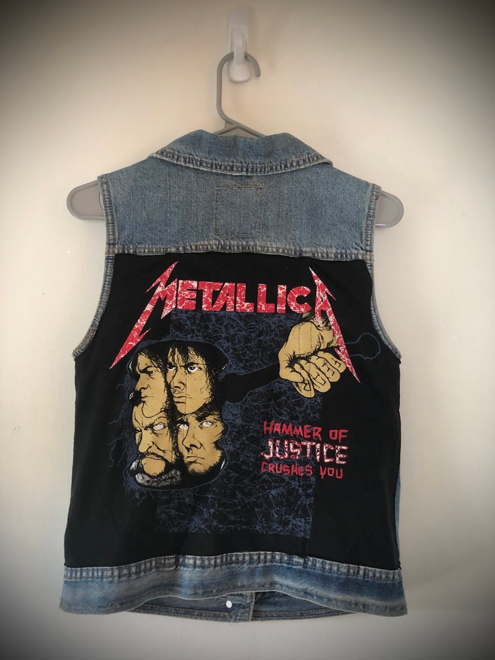 Upcycled “Metallica: Hammer of Justice” denim vest