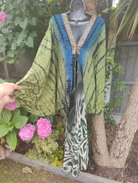 Image 2 of Wanderlust maxi dress Sari tie dye GREEN BLUE upto 18 uk