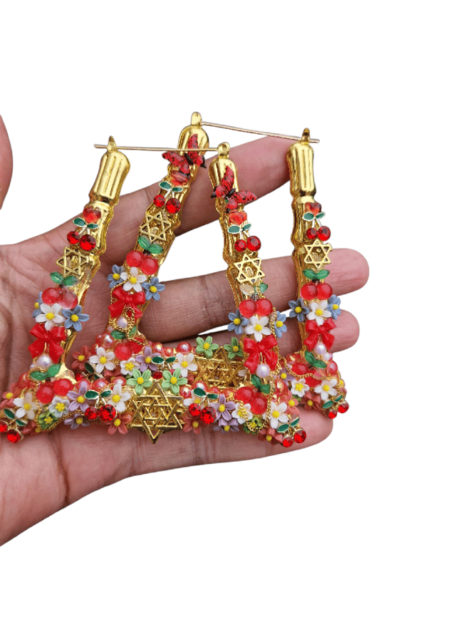 Bamboo earrings with a cherry on top 