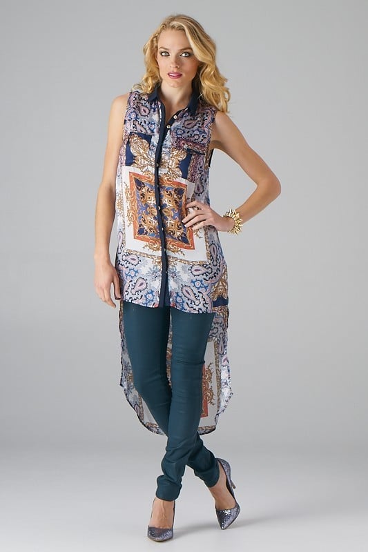 Image of Neo Paisely Print Hi-Lo Blouse