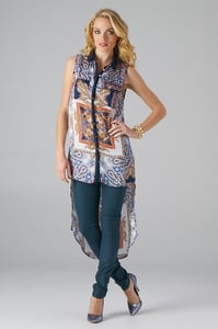 Image of Neo Paisely Print Hi-Lo Blouse