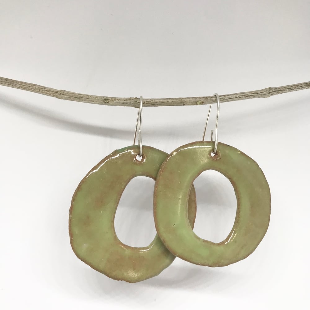 Image of Moss Green Circle Ceramic Earrings