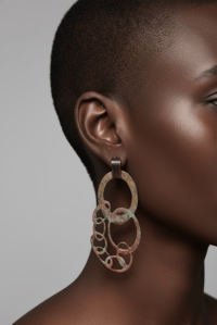 Image 1 of Copper Red, Pink, Green mottled Enamel Quay Chain Earrings