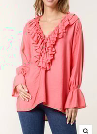 Image 2 of V-NECK RUFFLE TIED FRONT BLOUSE