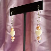 Image 2 of MOP Hearts & Pink Pearl Earrings