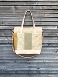 Image 6 of Diaper bag / Large tote bag in waxed canvas and leather with cross body strap COLLECTION UNISEX