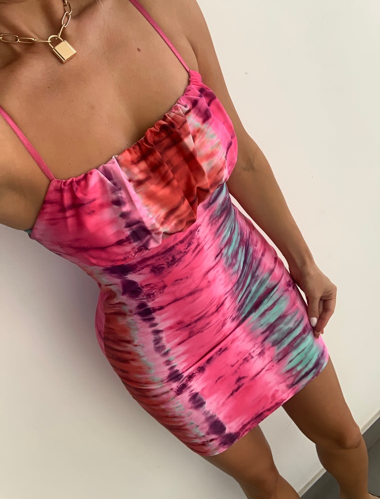 Image of Pink Tie Dye Ruch Bust Dress