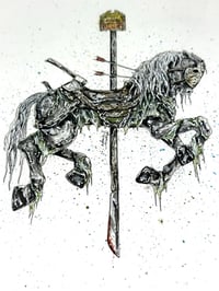 Image 2 of Carousel of Nightmares - “Friday the 13th” 9x12 Original Ink and Watercolor - Free Shipping