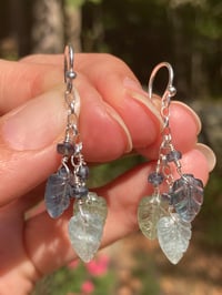 Image 4 of Moss Kyanite Earrings, Mint Kyanite Earrings, Aquamarine Earrings, Cascading Leaves Crystal Earrings