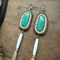 Image 3 of Turquoise Cabochon Beaded Earrings