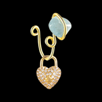 Image 1 of Natural Stone Heart Nose Cuff Ring With Charm