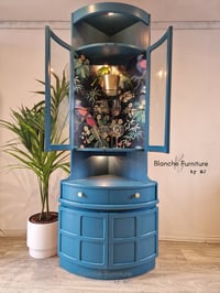 Image 2 of Mid Century Modern Luxury Corner Drinks Cabinet by Nathan - Teal Vintage Cocktail Display Unit, with