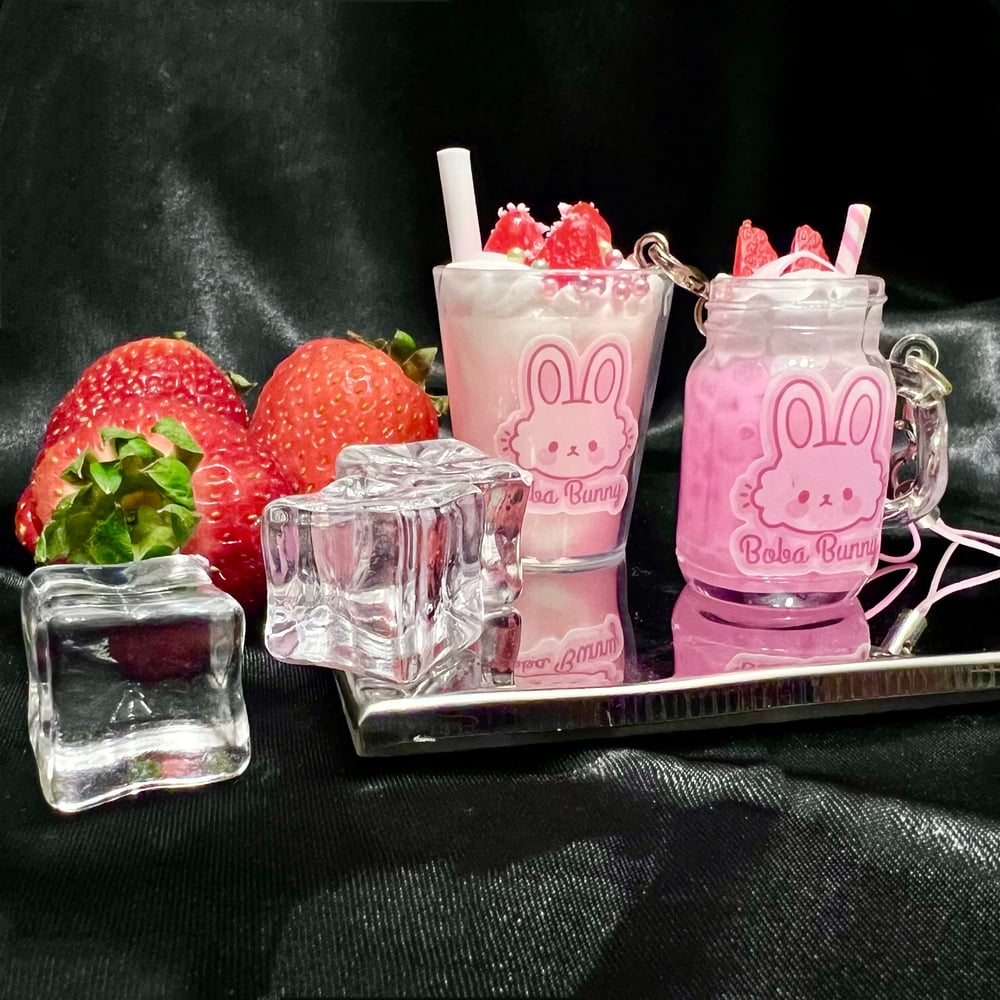 Image of Cute Boba Bunnies A Pair Of Keychains 