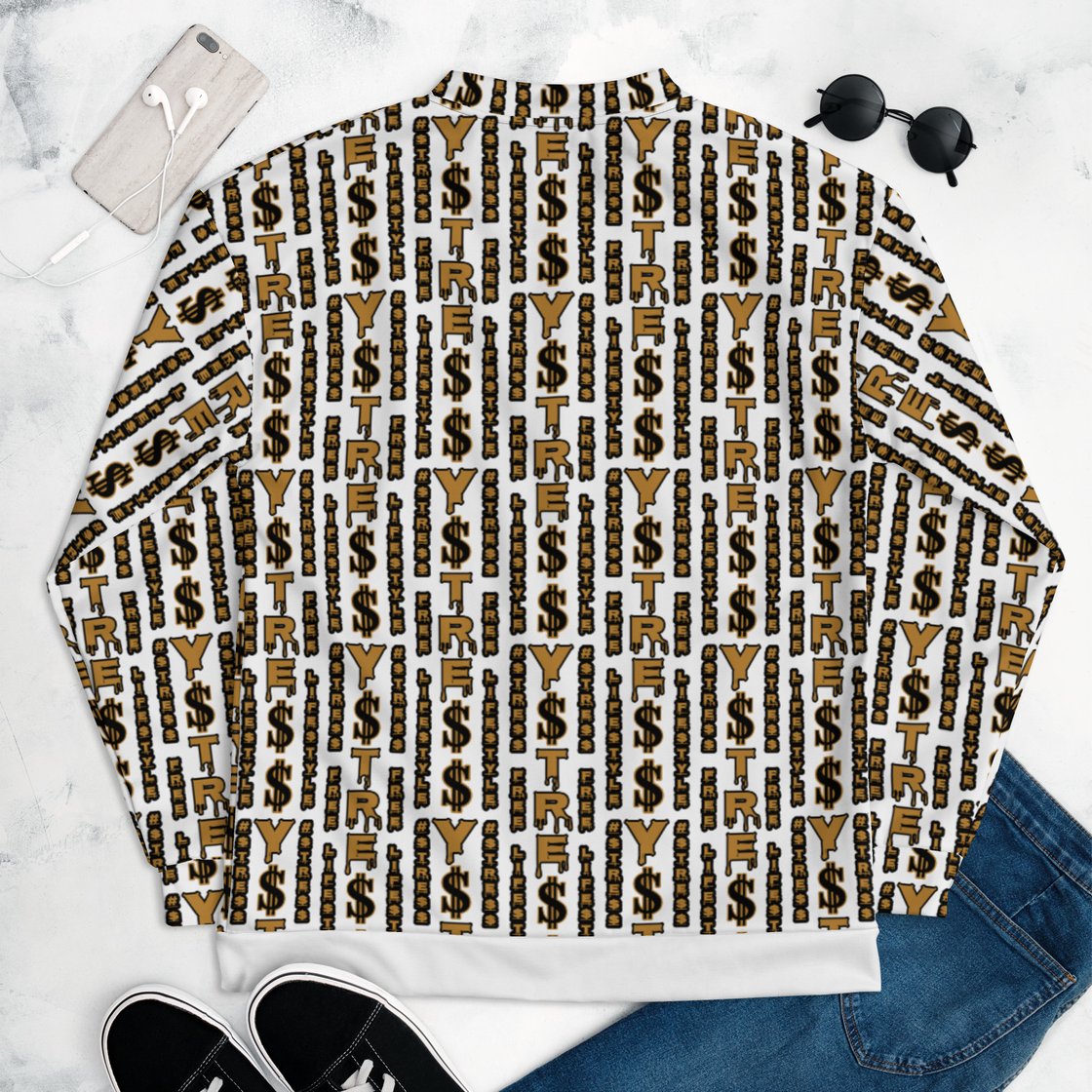 Image of YStress Exclusive Bronze White and Black Bomber Jacket 