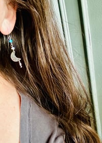 Image 10 of sterling silver crescent moon earrings with opals and turquoise