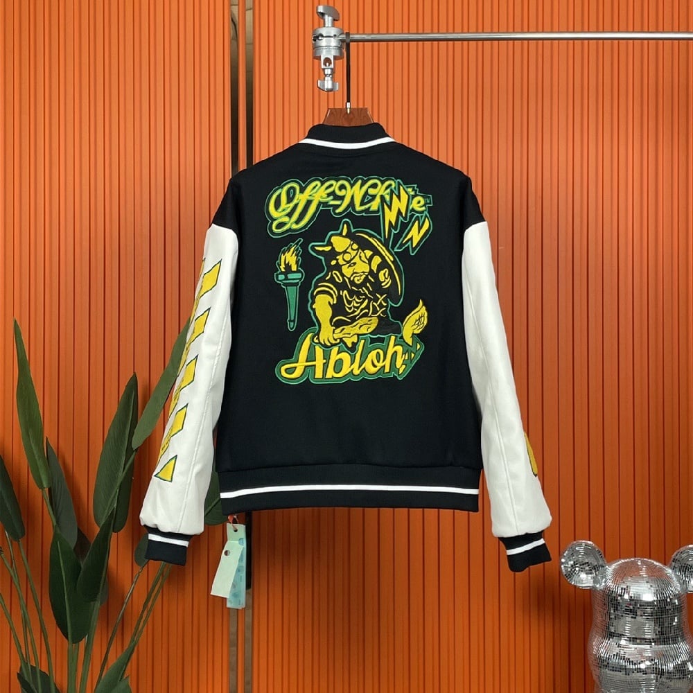 Image of OW - Off White OW 22FW Viking Varsity Jacket Men Women Black