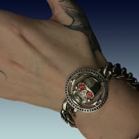 Heavy Duty Sterling Silver LargE Chain crystal eye skull bracelet 
