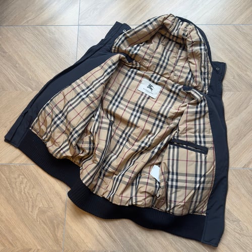 Image of Burberry Hooded Nylon Bomber Jacket, size Medium