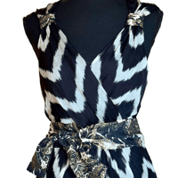Image 6 of Milly Silk Chevron Print V Neck Sheath Dress with Metallic Accent- Size 2