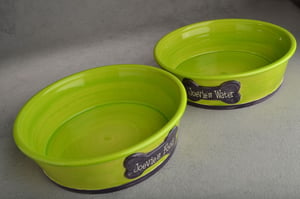 Image of Dog Bowl Set Personalized Smooth Dog Bowls by Symmetrical Pottery