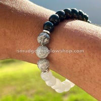 Image 4 of Selenite, Black Obsidian & Grey Jasper Bracelet 