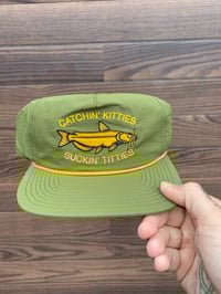 Green and Yellow Catchin Kitties Unstructured Five Panel Hat