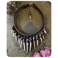 Image 2 of The Empress Necklace - Pastel Hair Quartz and Dark Brown Leather
