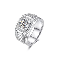 Image 1 of LESF Moissanite Ring 925 Sterling Silver Plating Platinum Color Full 1 Carat Moissanite Ring Men Wed