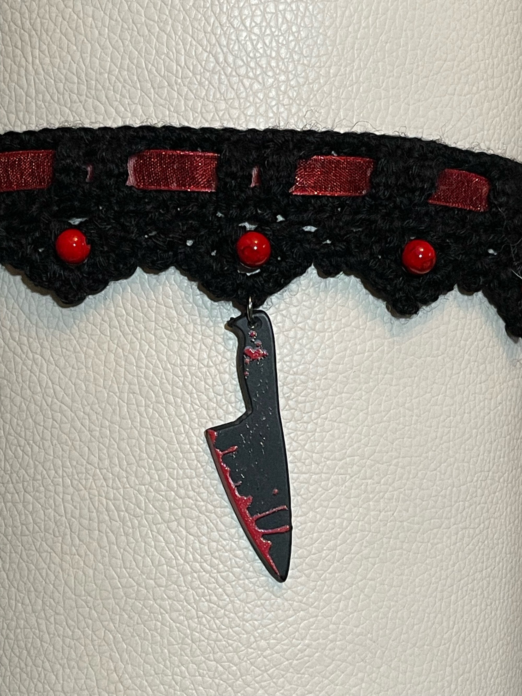 Blood & Blade Choker With Bloody Carving Knife Pendant | Bratty Little Witch Blood & Blade Choker With Bloody Carving Knife Pendant | Bratty Little Witch