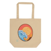 Image 1 of Sunset Surf Tote Bag – Organic Cotton Beach Bag with Retro Wave Art