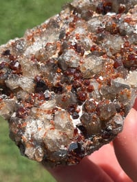 Image 3 of Smoky Quartz & Garnet Cluster On Feldspar Matrix #2484