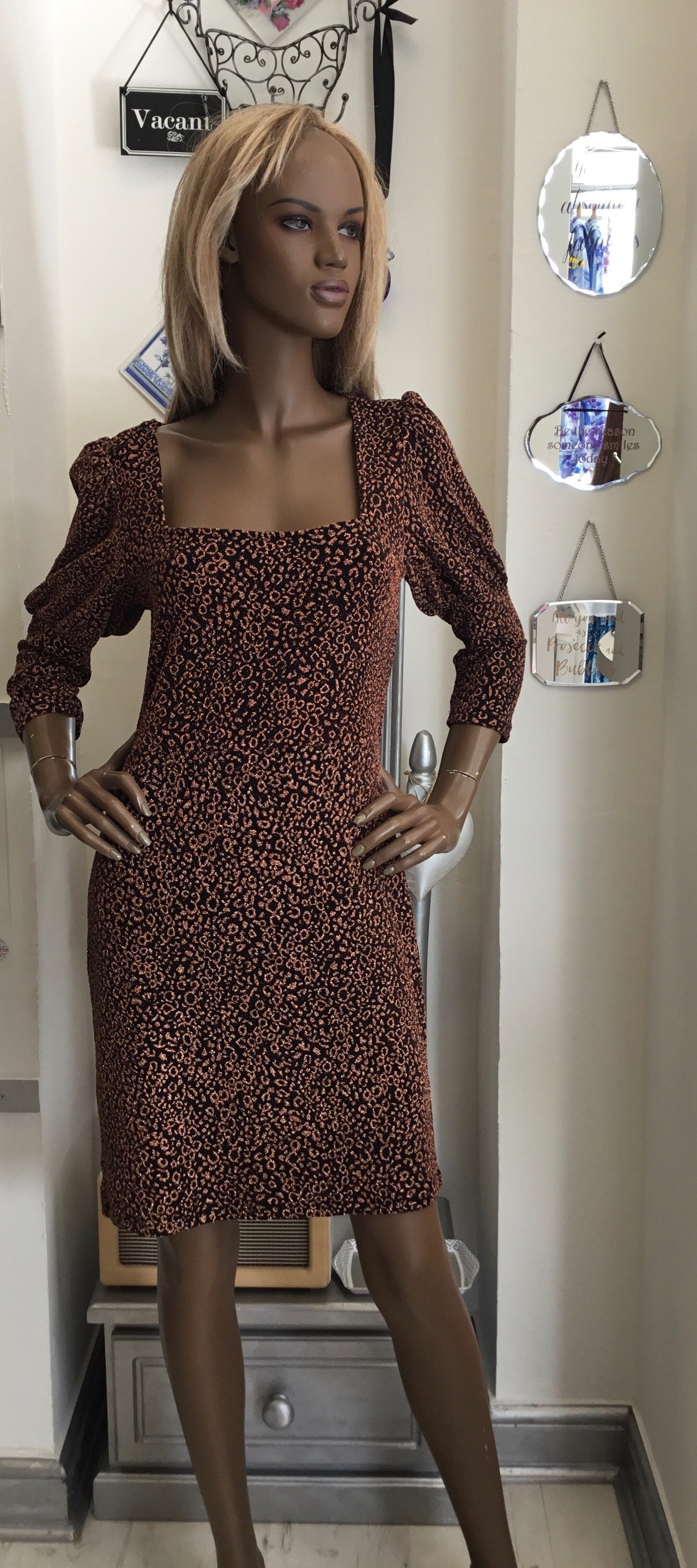 Image of BRONZE DRESS  12/14  14/16   £24 WAS £32