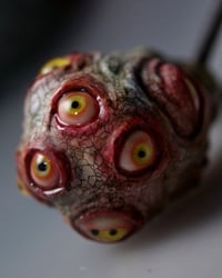 Image 9 of Egg of the King pendant, leather cord, brass hardware, all seeing glowing eyes