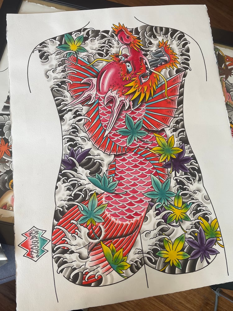 Image of Original Dragon Koi watercolor 2016