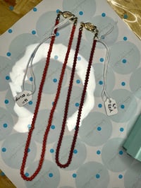 Image 2 of 14” red smooth bead coral necklace 