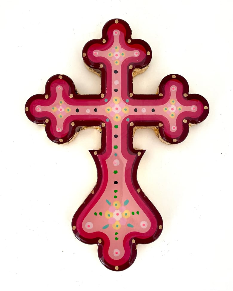 Image of Floral Cross Small Burgundy/Red/Pink 