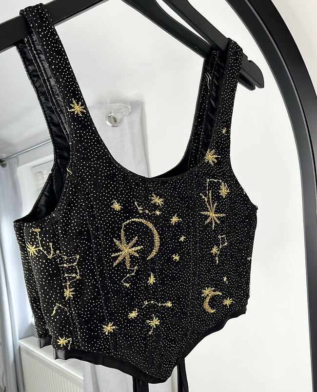Gold embroidered star and moon corset
