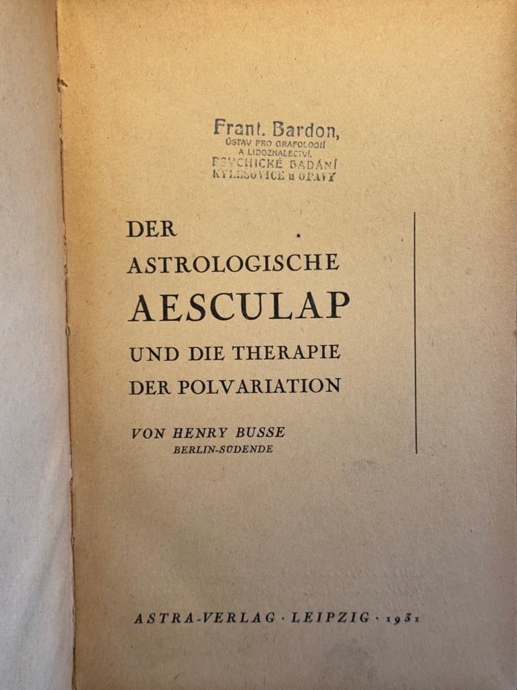 Image of Original Book from Library of Franz Bardon - Busse: Der Astrologische Aesculap (1931)