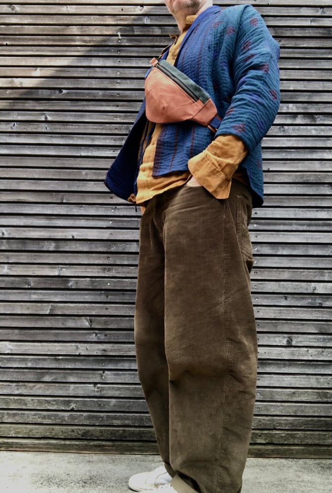 Image of Fanny pack in waxed canvas / sling bag / chest bag / day bag/ with leather shoulder strap