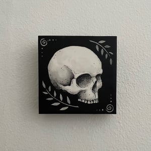 Skull With Foliage And Spirals One Original Ink And Watercolor On Panel