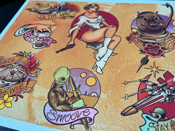 Image of Star Wars Inspired Traditional Tattoo Flash Sheet: SW-02 11x14