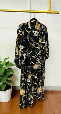 Image 3 of Long Swing Dress with Chains & Locket – Black & Gold / Beige & Gold