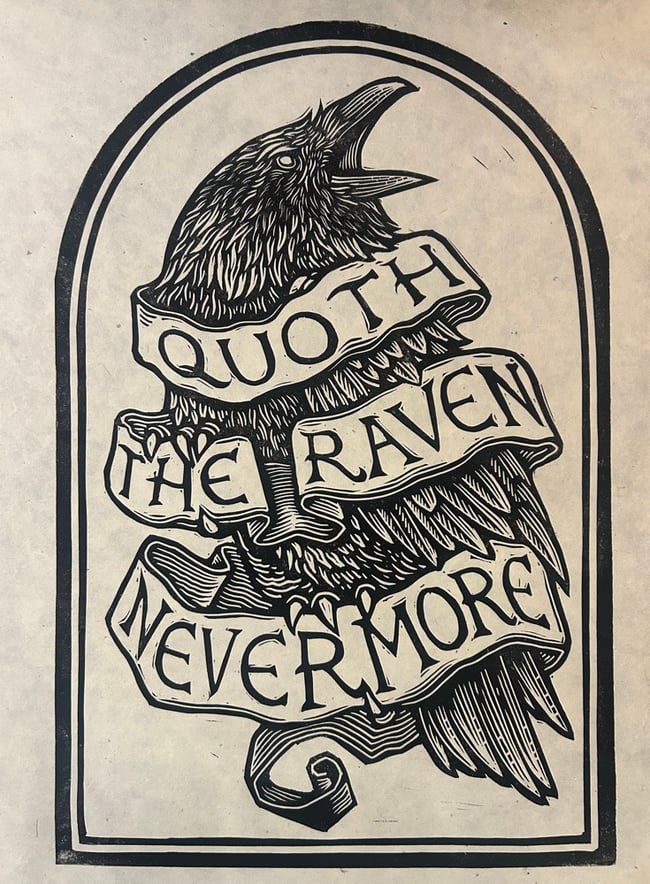 The Raven Block Print