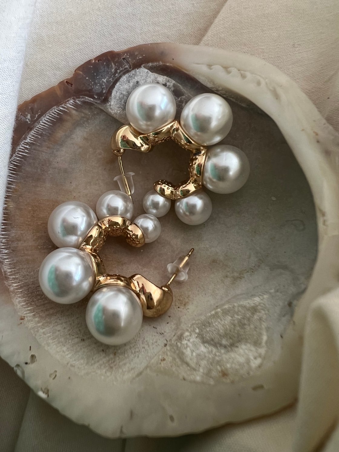 Image of 925 Faux Pearl Hoop Earrings