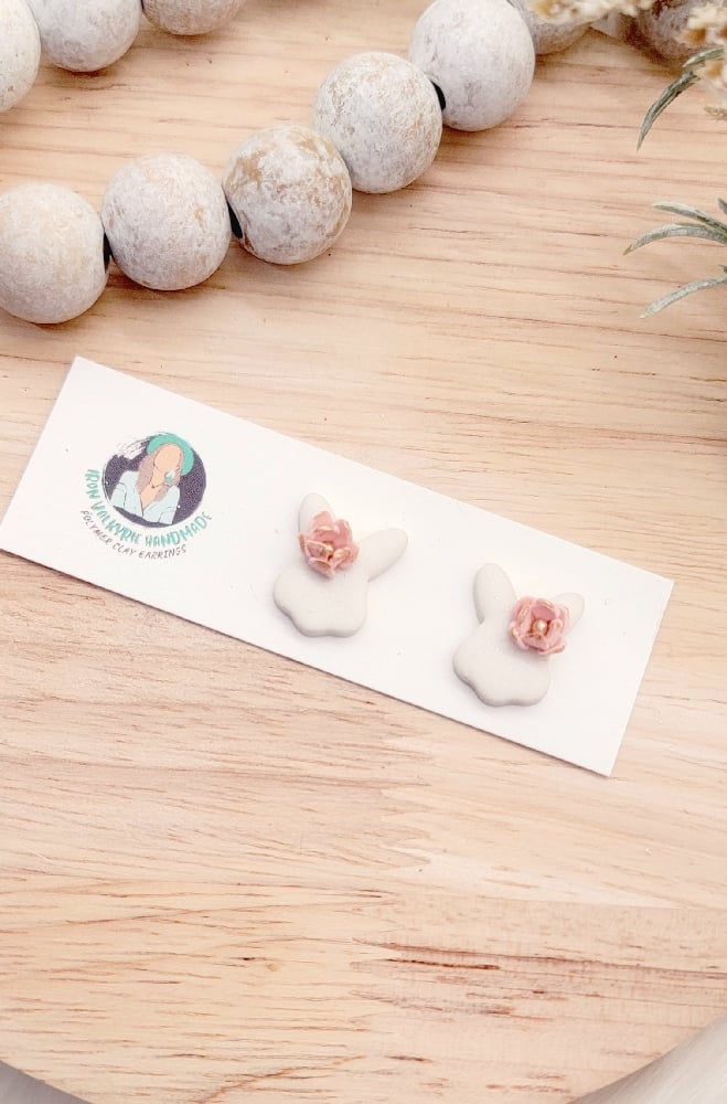 Image of Pink Floral Bunny Studs