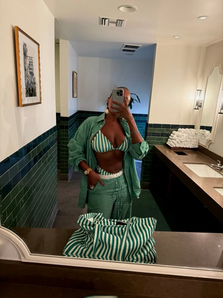 Image of ZARA GREEN STRIPED POPLIN PJ TOP (S) & PANTS(M) 