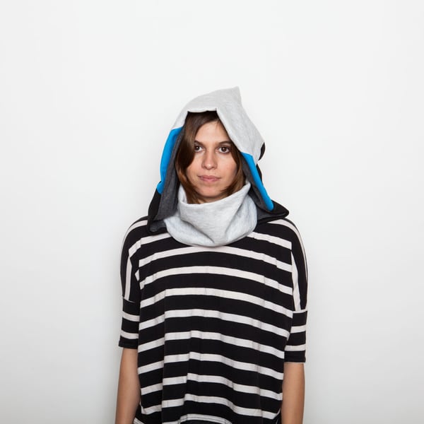 Image of Cerulean blue, mustard, grey & black hoodie neck