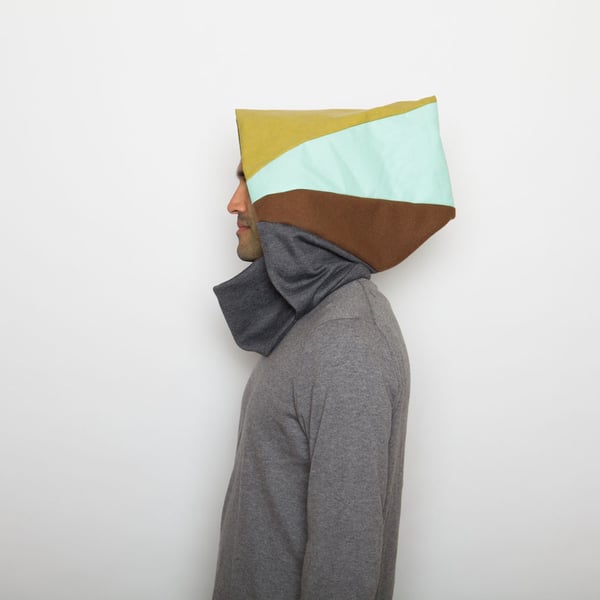 Image of Lime, mint, brown & grey hoodie neck