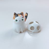 Image 1 of Calico Cat With Skull Mask Ceramic Figurine